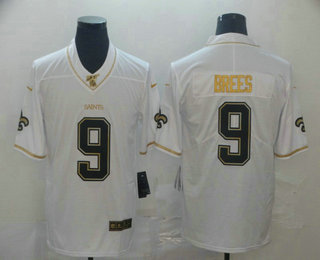 Men’s New Orleans Saints #9 Drew Brees White 100th Season Golden Edition Jersey