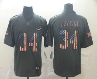 Men’s Chicago Bears #34 Walter Payton 2019 Black Salute To Service USA Flag Fashion Limited Jersey