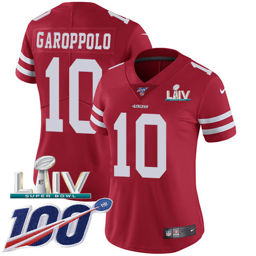 Nike 49ers #10 Jimmy Garoppolo Red Super Bowl LIV 2020 Team Color Women’s Stitched NFL 100th Season Vapor Limited Jersey