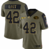 Men’s Olive San Francisco 49ers #42 Ronnie Lott 2021 Camo Salute To Service Golden Limited Stitched Jersey