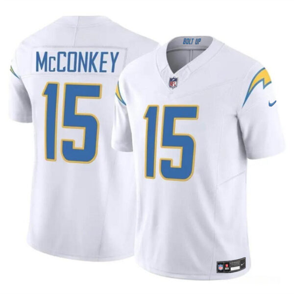 Men’s Los Angeles Chargers #15 Ladd McConkey White 2024 F.U.S.E Draft Vapor Limited Football Stitched Jersey