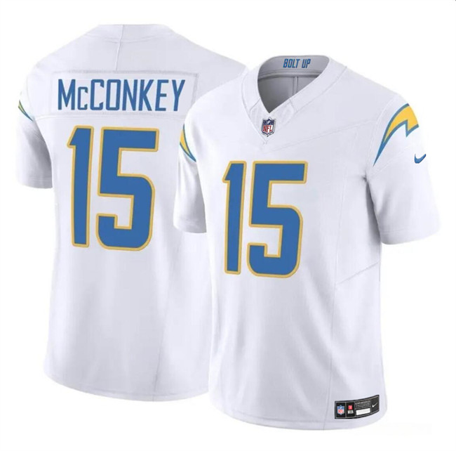 Men’s Los Angeles Chargers #15 Ladd McConkey White 2024 F.U.S.E Draft Vapor Limited Football Stitched Jersey