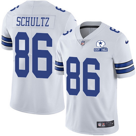 Men’s Dallas Cowboys #86 Dalton Schultz White With Est 1960 Patch Limited Stitched NFL Jersey