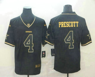 Men’s Dallas Cowboys #4 Dak Prescott Black 100th Season Golden Edition Jersey