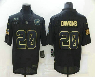 Men’s Philadelphia Eagles #20 Brian Dawkins Black 2020 Salute To Service Stitched NFL Nike Limited Jersey