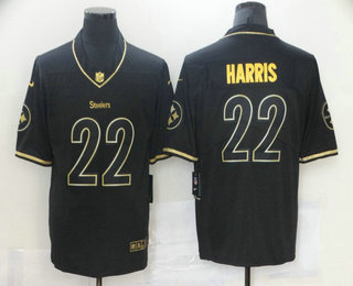 Men’s Pittsburgh Steelers #22 Najee Harris Black 100th Season Golden Edition Jersey