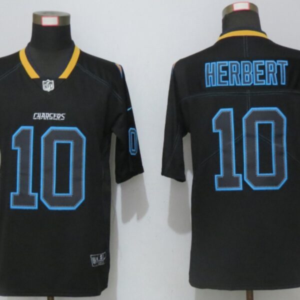 Men’s Los Angeles Chargers #10 Justin Herbert 2020 Black Lights Out Color Rush Stitched NFL Nike Limited Jersey