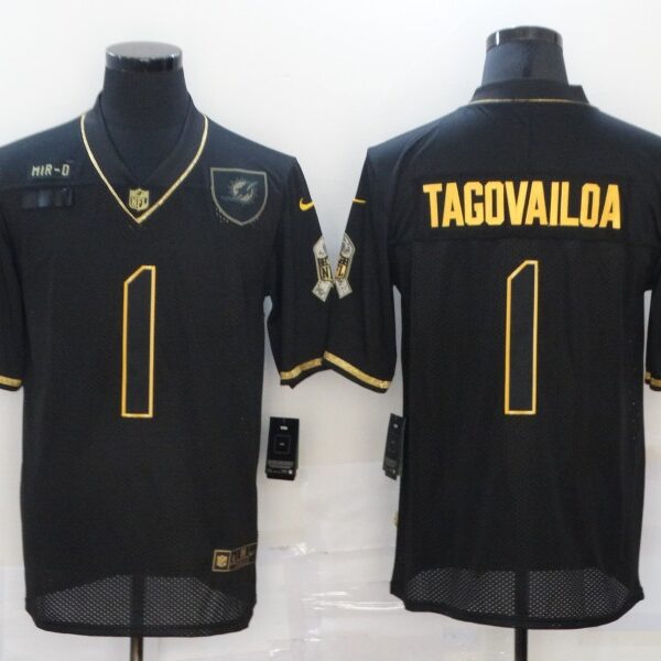 Men’s Miami Dolphins #1 Tua Tagovailoa Black Gold 2020 Salute To Service Stitched NFL Nike Limited Jersey