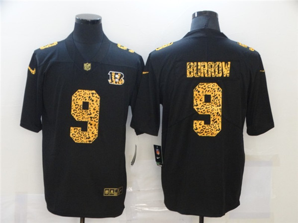 Men’s Cincinnati Bengals #9 Joe Burrow 2020 Black Leopard Print Fashion Limited Stitched Jersey