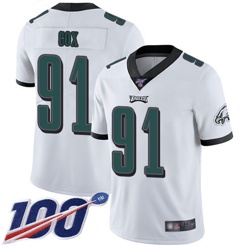 Nike Eagles #91 Fletcher Cox White Men’s Stitched NFL 100th Season Vapor Limited Jersey