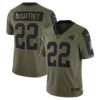 Men’s Carolina Panthers #22 Christian McCaffrey Nike Olive 2021 Salute To Service Limited Player Jersey