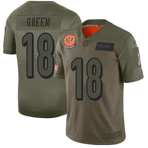 Nike Bengals #18 A.J. Green Camo Men’s Stitched NFL Limited 2019 Salute To Service Jersey