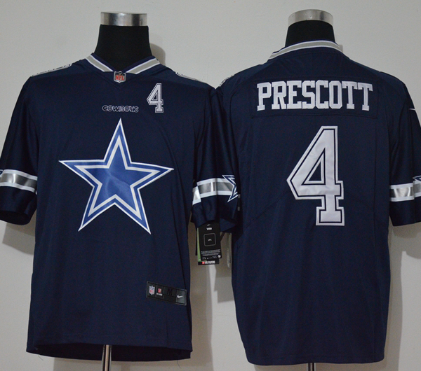 Men’s Dallas Cowboys #4 Dak Prescott Navy Blue 2020 Big Logo Number Vapor Untouchable Stitched NFL Nike Fashion Limited Jersey