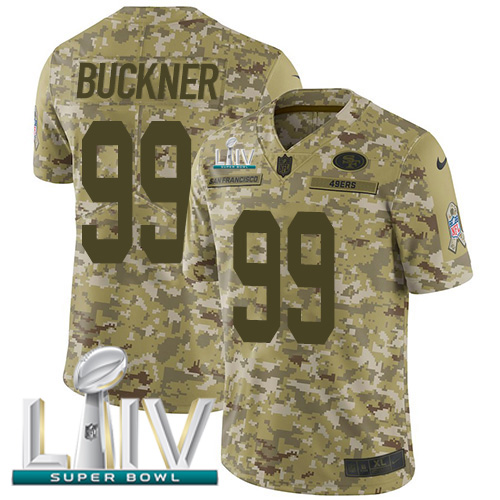 Nike 49ers #99 DeForest Buckner Camo Super Bowl LIV 2020 Men’s Stitched NFL Limited 2018 Salute To Service Jersey