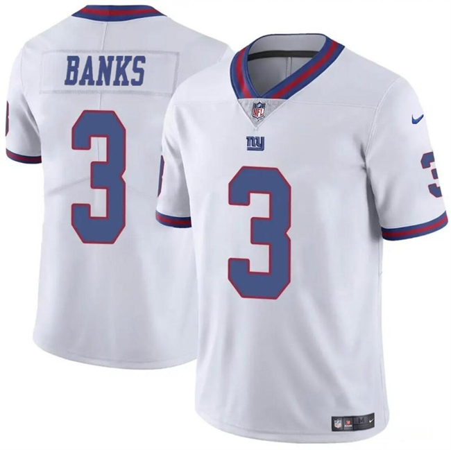 Men’s New York Giants #3 Deonte Banks White Limited Football Stitched Jersey