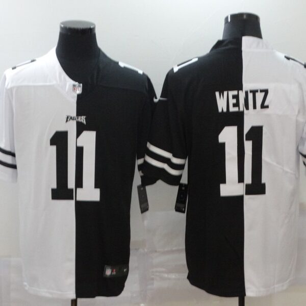 Men’s Philadelphia Eagles #11 Carson Wentz White Black Peaceful Coexisting 2020 Vapor Untouchable Stitched NFL Nike Limited Jersey