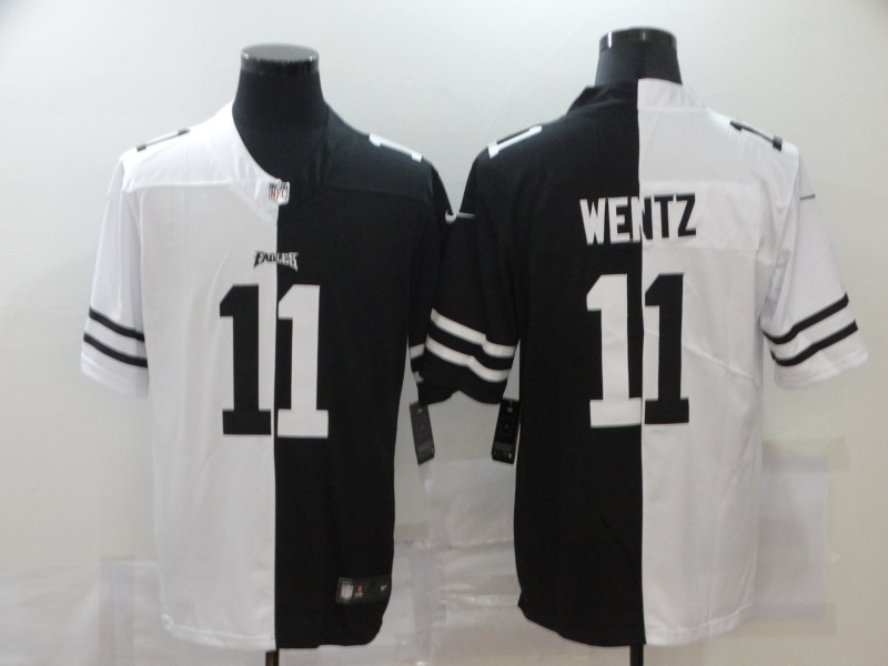 Men’s Philadelphia Eagles #11 Carson Wentz White Black Peaceful Coexisting 2020 Vapor Untouchable Stitched NFL Nike Limited Jersey