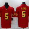Men’s San Francisco 49ers #5 Trey Lance Red Gold 2021 Vapor Untouchable Stitched NFL Nike Limited Jersey
