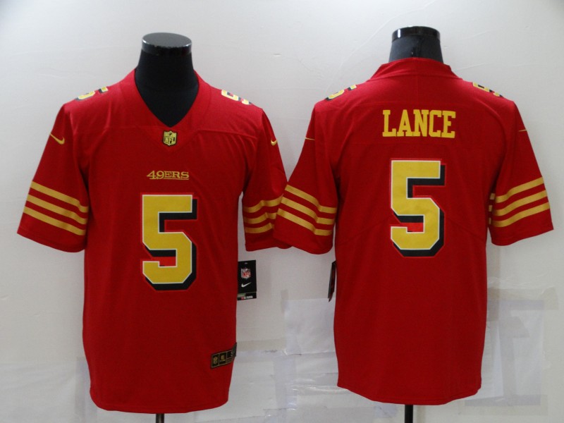 Men’s San Francisco 49ers #5 Trey Lance Red Gold 2021 Vapor Untouchable Stitched NFL Nike Limited Jersey