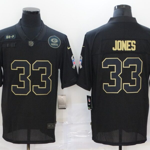 Men’s Green Bay Packers #33 Aaron Jones Black 2020 Salute To Service Stitched NFL Nike Limited Jersey