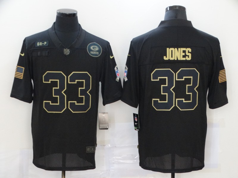 Men’s Green Bay Packers #33 Aaron Jones Black 2020 Salute To Service Stitched NFL Nike Limited Jersey