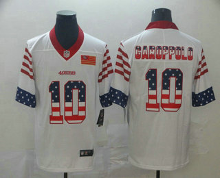 Men’s San Francisco 49ers #10 Jimmy Garoppolo White Independence Day Stars Stripes Jersey
