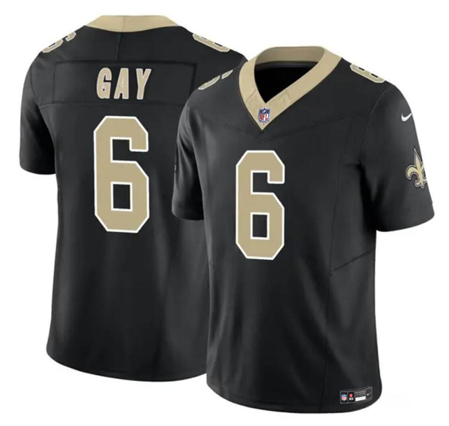 Men’s New Orleans Saints #6 Willie Gay Black 2023 F.U.S.E. Vapor Limited Football Stitched Jersey