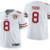 Men’s San Francisco 49ers #8 Steve Young White 75th Anniversary Patch 2021 Vapor Untouchable Stitched Nike Limited Jersey