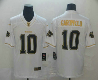 Men’s San Francisco 49ers #10 Jimmy Garoppolo White 100th Season Golden Edition Jersey