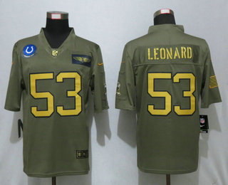 Men’s Indianapolis Colts #53 Darius Leonard Olive Gold 2019 Salute To Service Stitched NFL Nike Limited Jersey