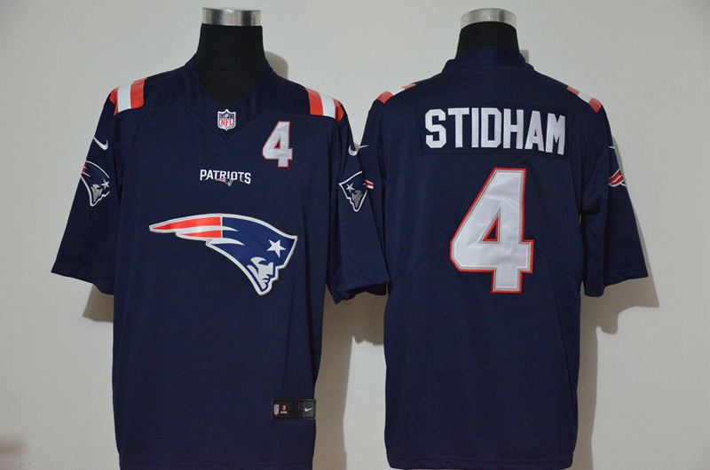 Men’s New England Patriots #4 Jarrett Stidham Navy Blue 2020 Team Logo Number Vapor Untouchable Stitched NFL Nike Fashion Limited Jersey