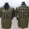 Men’s San Francisco 49ers #16 Joe Montana 2021 Olive Salute To Service Limited Stitched Jersey