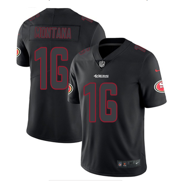 Men’s San Francisco 49ers #16 Joe Montana Black Impact Limited Stitched Jersey