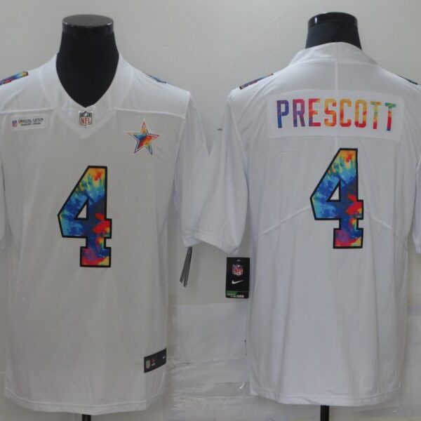 Men Dallas Cowboys 4 Prescott White Nike Rainbow version 2021 NFL Jersey