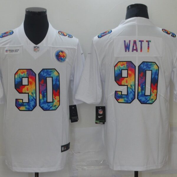 Men Pittsburgh Steelers 90 T.J. Watt White Nike Rainbow version 2021 NFL Jersey