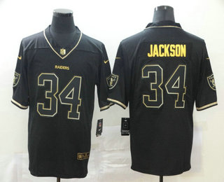 Men’s Las Vegas Raiders #34 Bo Jackson Black 100th Season Golden Edition Jersey