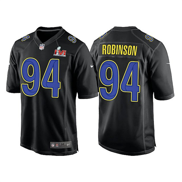 Men’s Los Angeles Rams #94 A’Shawn Robinson 2022 Black Super Bowl LVI Game Stitched Jersey