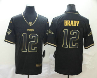 Men’s New England Patriots #12 Tom Brady Black 100th Season Golden Edition Jersey