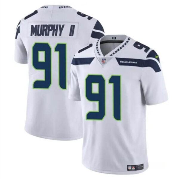 Men’s Seattle Seahawks #91 Byron Murphy II White 2024 Draft Vapor Limited Football Stitched Jersey