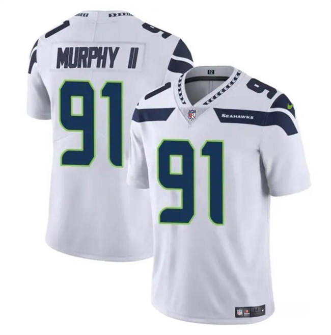 Men’s Seattle Seahawks #91 Byron Murphy II White 2024 Draft Vapor Limited Football Stitched Jersey