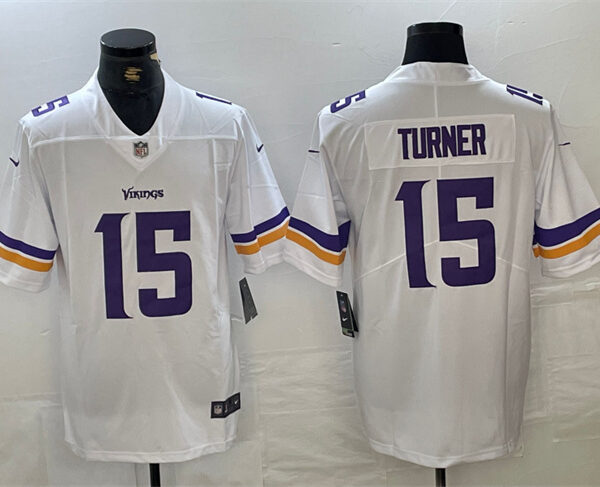 Men’s Minnesota Vikings #15 Dallas Turner White 2024 Draft Vapor Untouchable Limited Football Stitched Jersey