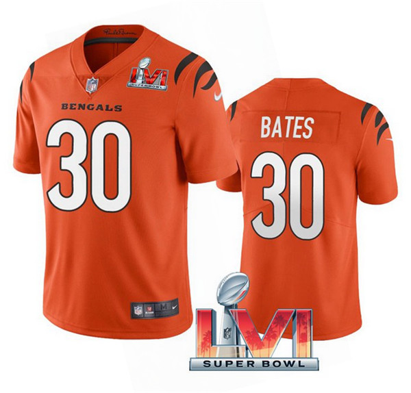 Men’s Cincinnati Bengals #30 Jessie Bates 2022 Orange Super Bowl LVI Vapor Limited Stitched Jersey
