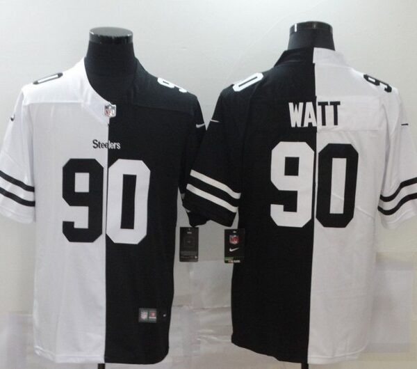 Men’s Pittsburgh Steelers #90 T. J. Watt White Black Peaceful Coexisting 2020 Vapor Untouchable Stitched NFL Nike Limited Jersey