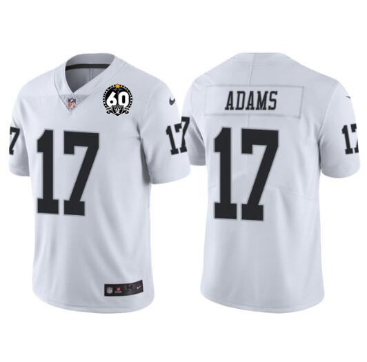 Men’s Las Vegas Raiders #17 Davante Adams White With 60th Anniversary Patch Vapor Limited Stitched Jersey