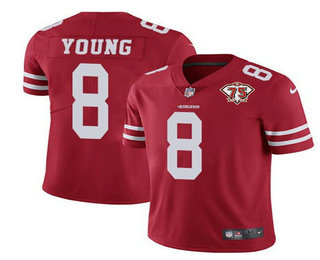 Men’s San Francisco 49ers #8 Steve Young Red 2021 75th Anniversary Vapor Untouchable Limited Stitched NFL Jersey