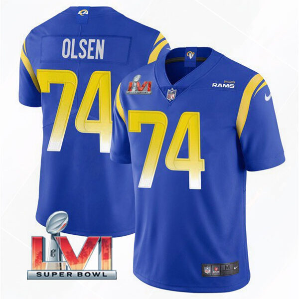 Men’s Los Angeles Rams #74 Merlin Olsen 2022 Royal Super Bowl LVI Vapor Limited Stitched Jersey