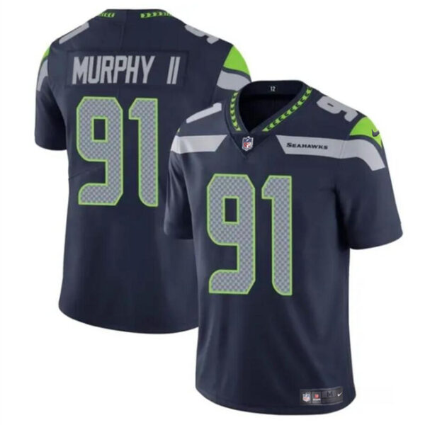 Men’s Seattle Seahawks #91 Byron Murphy II Navy 2024 Draft Vapor Limited Football Stitched Jersey