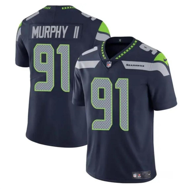 Men’s Seattle Seahawks #91 Byron Murphy II Navy 2024 Draft Vapor Limited Football Stitched Jersey