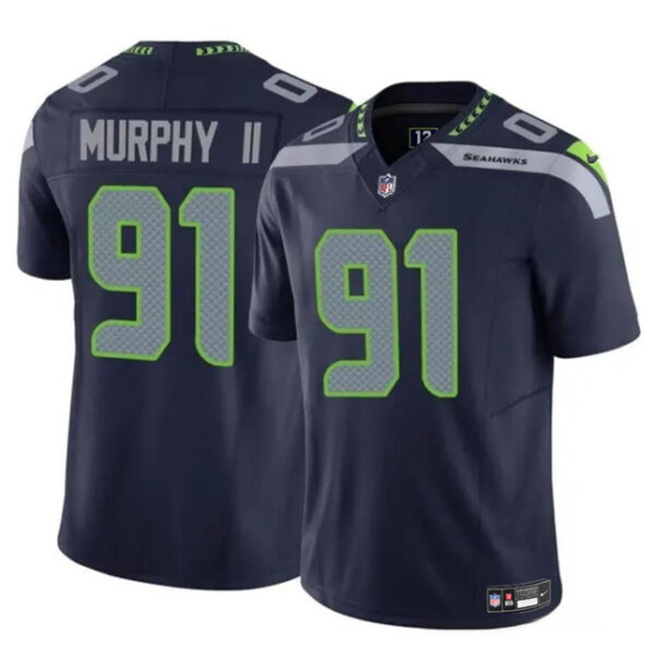 Men’s Seattle Seahawks #91 Byron Murphy II Navy 2024 Draft F.U.S.E Vapor Limited Football Stitched Jersey