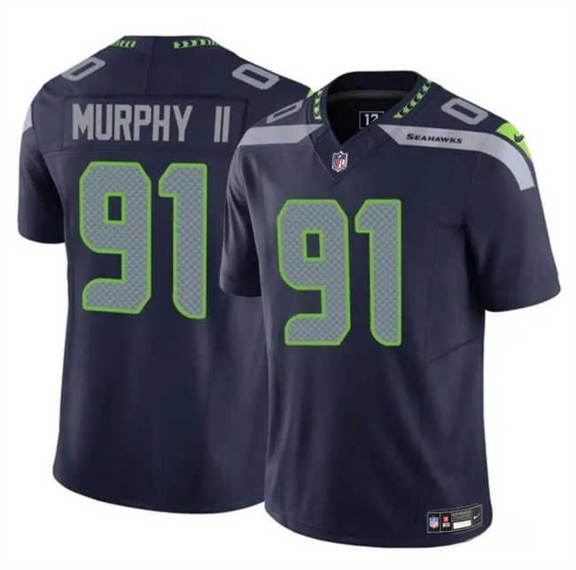 Men’s Seattle Seahawks #91 Byron Murphy II Navy 2024 Draft F.U.S.E Vapor Limited Football Stitched Jersey